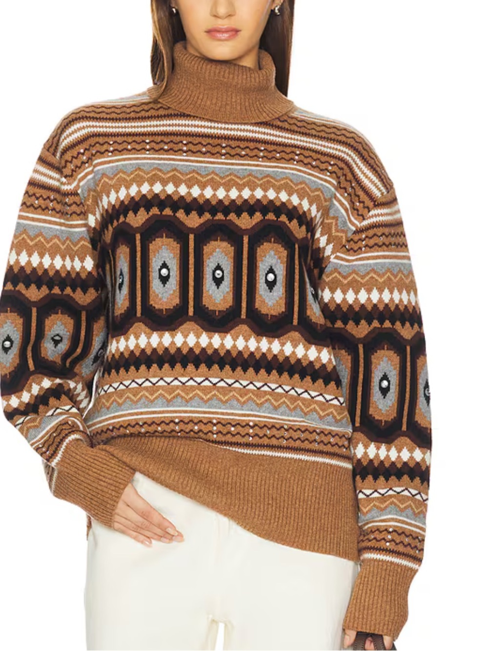 ALIGNE Christine fairisle geo rhinestone relaxed turtleneck sweater sz XL EUC